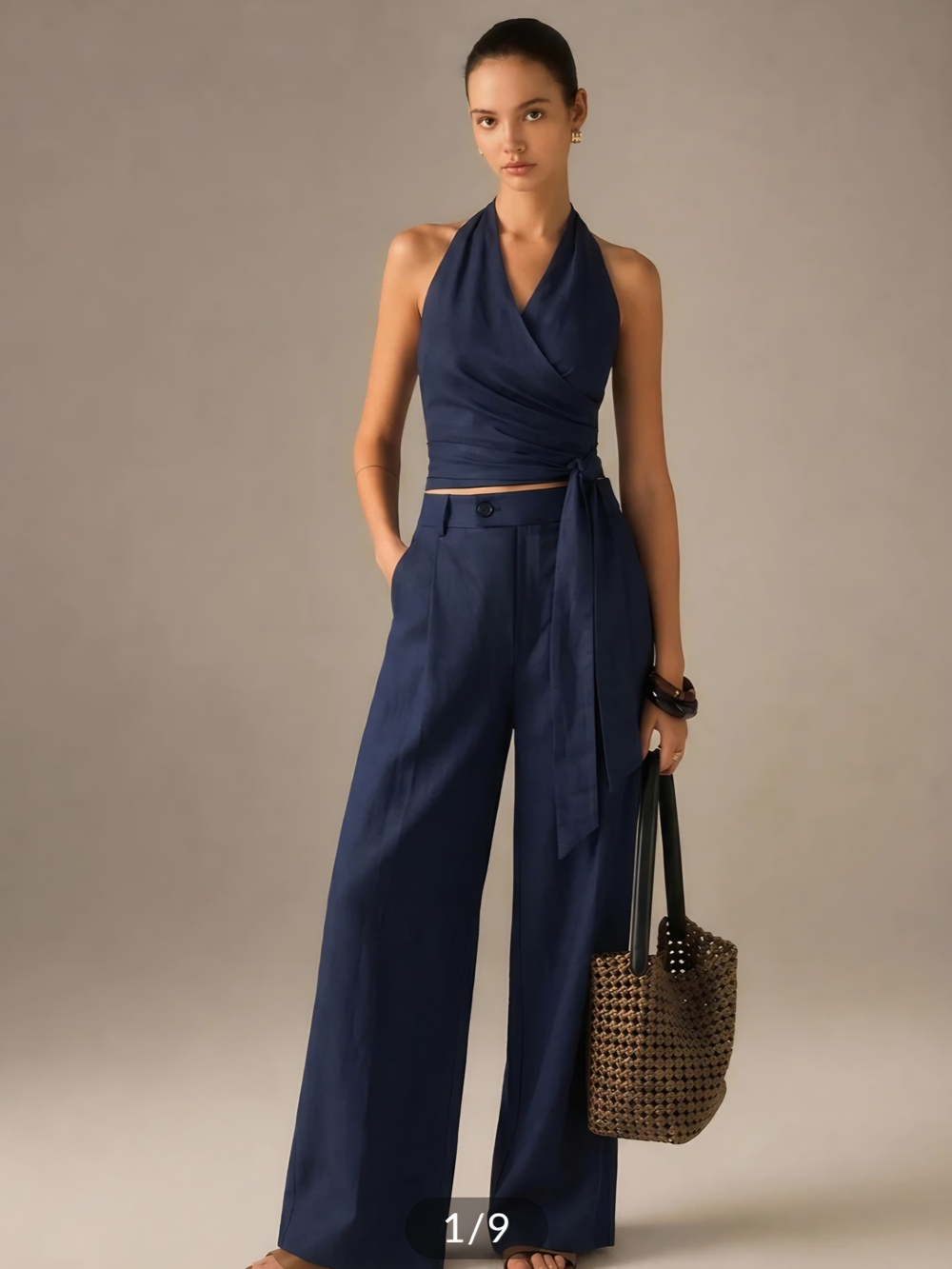 Commense Wide-Leg Trousers in Deep Navy